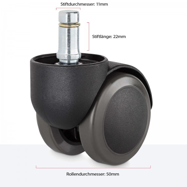 Hartbodenrollen 10mm Stift und 50mm Rollendurchmesser