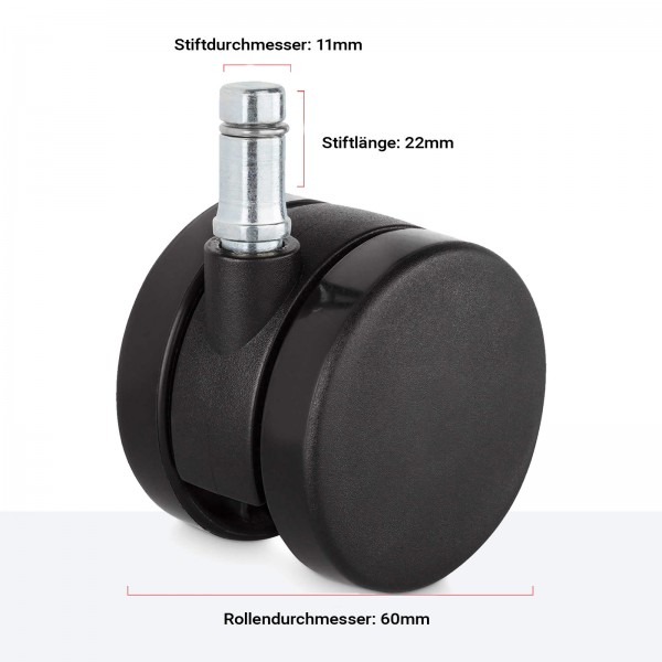 Teppichbodenrollen 11mm Stift und 60mm Rollendurchmesser